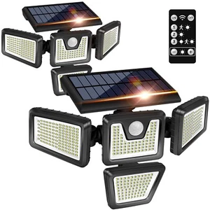 2er Pack - Solarleuchten Außen, hohe Helligkeit kabellos 300 LED Bewegungsmelder Licht - Bild 1 von 6
