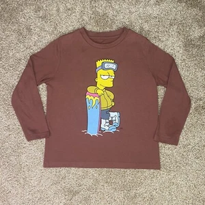 The Simpsons Shirt Kids Youth Small 6-7 Brown Molasses Bart Simpson Snowboard - Picture 1 of 12