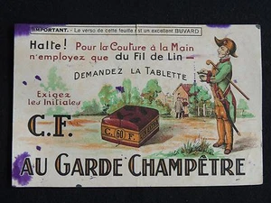 Buvard publicitaire Fil de Lin C.F. au garde champêtre. collection mercerie - Picture 1 of 2