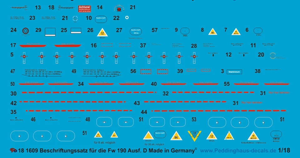 Peddinghaus Decals 1/18 1609 Stencil per Fw 190 D, 21. Century Piano - Immagine 1 di 1