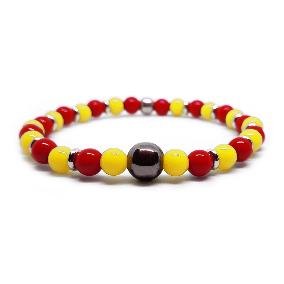 Bracciale AS Roma Giallo Rosso Ematite con Perle braccialetto squadra Uomo Donna