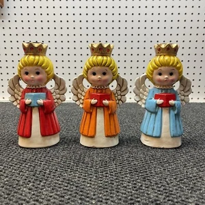 Vintage Homco Christmas Angels Crowns Candle Holders Figurine 3Pc. Set 5256 - Picture 1 of 24