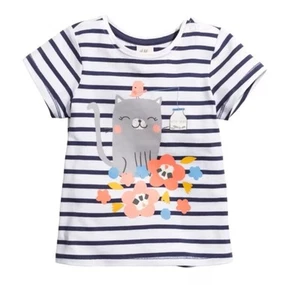 H M Mädchen Kleinkind Top Shirt Streifen Kätzchen Katze Vogel Frühling Größe 6-9 Monate  - Bild 1 von 4