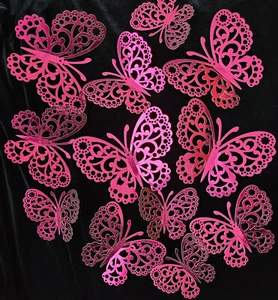 12 Cake Butterflies Toppers Hot Pink Butterfly Party Decoration Birthday Decor - Picture 1 of 9