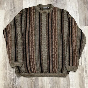 Vintage Megalos 3D Knit Men 3X Sweater Pullover Brown Tan USA Geometric Abstract - Picture 1 of 8
