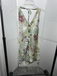 Damen ärmellos Blumen Knopfleiste Tunika Top Boho Sommer Freizeit Festival S - Bild 1 von 2