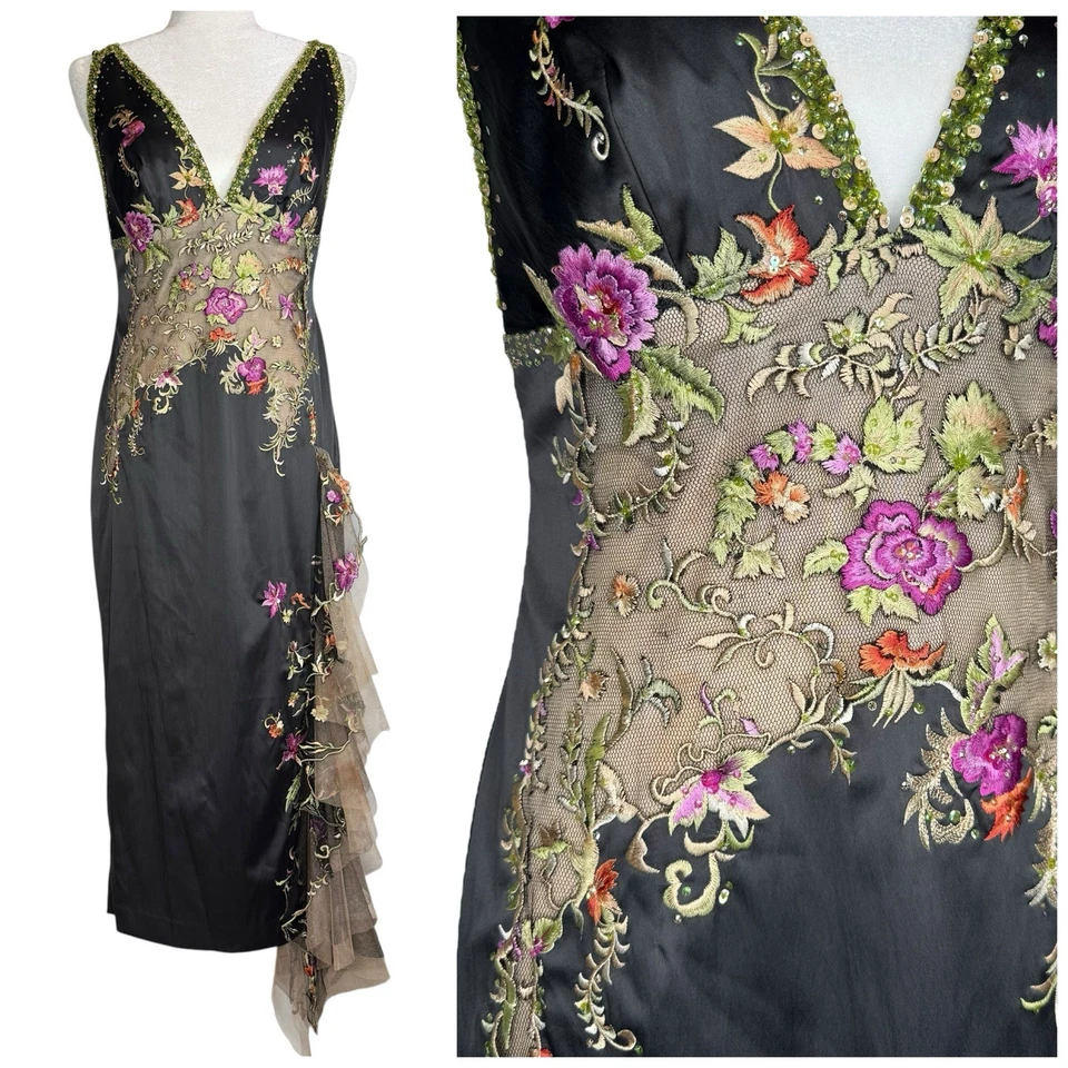 STUNNING MANDALAY Y2K Evening COCKTAIL DRESS Embellished Sequin Ruffle Size 10 - Image 1 of 4