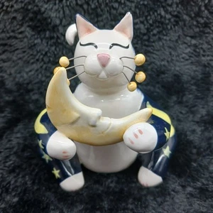 Annaco Creations 2002 Lacombe Signed Whimsical Cat Moon with Stars 4.5" Tall - Picture 1 of 10