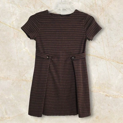 Платье цельнокроеное Zara для девочек коричневое синее клетчатое плиссированное размер 13/14 - Изображение 1 из 3