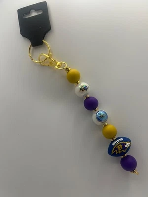 Baltimore Ravens Beaded Keychain w/Ravens  Football Bead  - Image 1 of 4