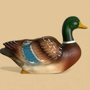 VTG Napco Mallard Duck Planter 8" Long Ceramic Figure Cabin Decor Green Brown - Picture 1 of 6