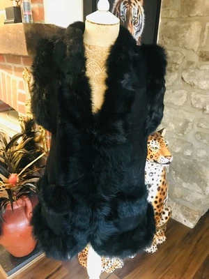 NEW DIEM BLACK GENUINE SHEEPSKIN LEATHER GILET  WAISTCOAT SIZE MEDIUM - Image 1 of 4