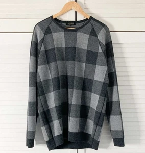 Jaeger Jumper Size Medium Grey Merino Wool Check Patterned Sweater Pullover - Picture 1 of 22