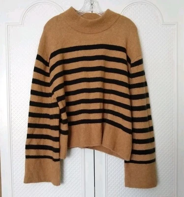 Suéter J. Crew Grueso Recortado Relajado XL Cuadrado Manga Ancha Negro Marrón Lana Foto 1 de 4