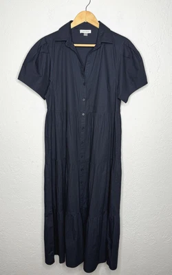 Calvin Klein Cotton Tiered Long Shirtdress Women’s Size 14 Navy Blue Lightweight - Image 1 of 4