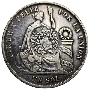 1870 Peru 1 Sol W/ 1894 Guatemala Peso 1/2R Counterstamp .900 Silver Coin # 1425 - Picture 1 of 6