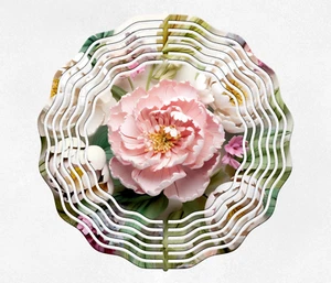 10" Pink & White Peony Flower Hanging Wind Spinner Yard Decor 3D Kinetic rws-015 - Picture 1 of 2