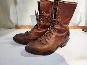 Double H Packer Men Size 9.5 D dark Brown Leather Kiltie Lacer 9622 Boots - Picture 1 of 7