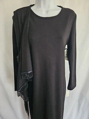 Lennie Dress for Nina Leonard Sweater Womens Black Beaded Shawl Dress Size Small - Image 1 of 4