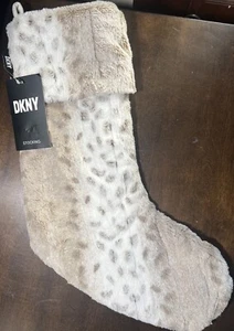 DKNY NEW!!! SNOW LEOPARD FAUX FUR Christmas Stocking CUTE! SO SOFT - Picture 1 of 11