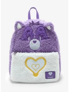 Loungefly Care Bears Bright Heart Raccoon Fuzzy Mini Backpack - New, With Tags - Picture 1 of 4