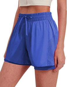 Athletic Shorts for Women 2 in 1 Workout Shorts High Waisted Running Shorts Gym - Picture 1 of 12