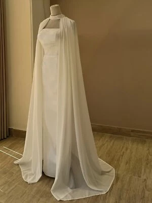 Blanco Marfil Chifón Boda Capa Lentejuelas Halter Mujeres Elegante Nupcial Capa Capa Foto 1 de 4