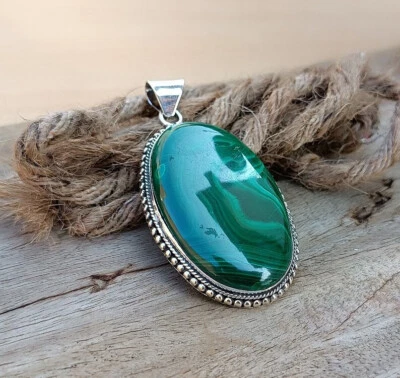 Pendente Fatti A Mano In Argento Sterling 925 Con Gemma Malachite S-39 - Immagine 1 di 4