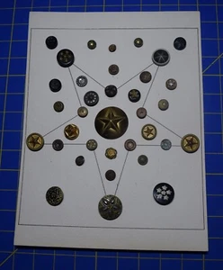 2010 Collector's large card of Antique Star buttons, 35  metal buttons - Picture 1 of 2