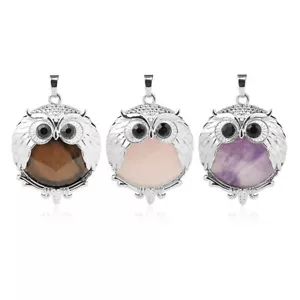 Piedra preciosa natural cuarzo cristal búhos colgante mujer collar joyería - Imagen 1 de 35
