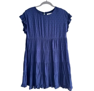 Emory Park Ruffle Boho Dress Size Small Blue Sleeve Swiss Dot Relaxed Fit - Picture 1 of 15