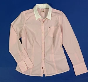 Tommy hilfiger camicia donna slim usato L rosa a righe blusa manica lunga T7874 - Foto 1 di 12