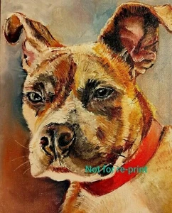 Dog Portrait Original Oil Painting  Pitbull Dogs Pet Pittie Mastiff Puppy  - Picture 1 of 2