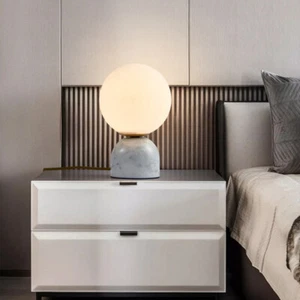 Modern Globe Glass Desk Lamp Home Bedside Mini Table Light Marble Base Lamp - Picture 1 of 10