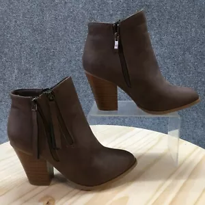 Journee Collection Boots Womens 8 Ankle Booties Brown Leather Casual Block Zip - Picture 1 of 16