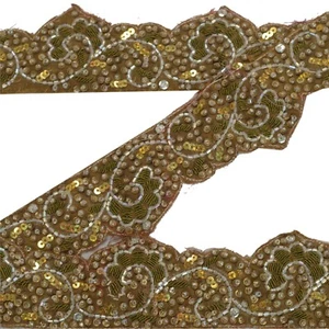 Sanskriti Vintage Sari Border Hand Beaded Zari 1 Yd Trims Sequins Lace 2'W Brown - Picture 1 of 6