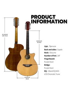 Haze 12-String Natural SDG82712CEQN Built-In Pickup/Tuner Acoustic Guitar - Picture 1 of 7