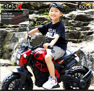 POSHO Red 12V Ride on Electric Motorcycle with Handlebar Race for  3 to 8 Years