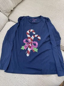 Crewcuts Girls Long Sleeve Shirt Size 8-9 Sequin Candy Cane And Holly - Picture 1 of 9