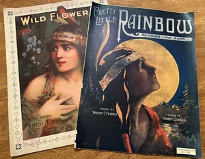 ANTIQUE INDIAN COVER DESIGN SHEET MUSIC "PRETTY LITTLE RAINBOW" & "WILD FLOWER" - Picture 1 of 7
