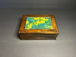Caja con bisagras vintage años 70 MCM madera rectangular cono floral baratija joyería - Imagen 1 de 9