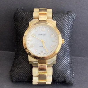 Vintage Chico's Quartz Snap Close SS China goldfarben hellbraun Steinband Armbanduhr - Bild 1 von 10