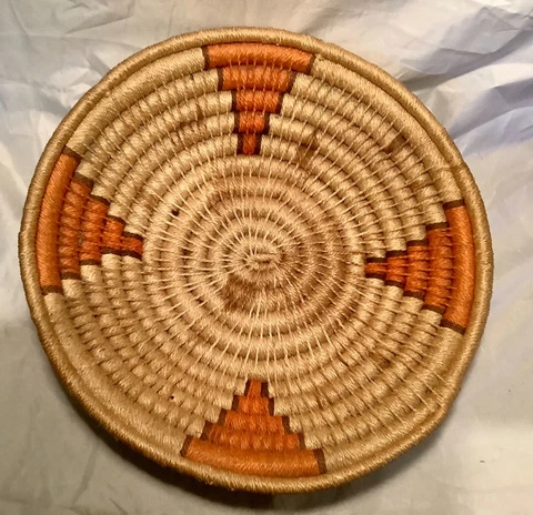 Vintage Handmade Coiled Twine Basket Patterned 13 1/2” Cover