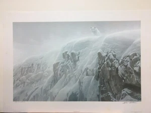 Stampa artistica firmata e numerata Robert Bateman Arctic Cliff White Wolves Wildlife - Foto 1 di 1
