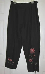 Vintage Yves Cossette Depeche Crop Hose Leinenmischung Koralle-Stickerei Schwarz Wm. 12 - Bild 1 von 15