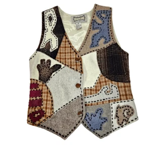 Vintage Hype Wool Art To Wear Patchwork Abstract Contrast Stitch Vest S - Picture 1 of 12