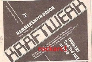 KRAFTWERK UK TIMELINE Advert - Hammersmith Odeon Thus/Fri 2/3rd July 1981 2x3" - Imagen 1 de 1