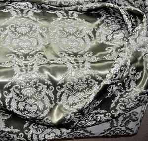 Damask Jacquard Brocade Floral Fabric By the Yard-Silver /Green - Picture 1 of 6