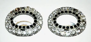 TIP TOE Signed Bling Shoe Clips Buckles Silver Black Tone Rhinestones Vintage - Picture 1 of 6