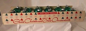 Vtg Shiny Brite Mercury Glass Green Christmas Tree Ornament Original Display Box - Picture 1 of 13